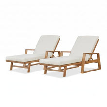 Christopher Knight Home Barde Set of 2 Patio Chaise Lounge Chair Outdoor with Cushion, Acacia Wood Poolside Sun Lounger with Armrests, 4-Position Adjustable Backrest Pool Lounger, Beige + Teak