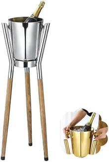 Eoweiot Free Standing Wine Cooler Bucket Stand, 84cm Stainless Steel Champagne Holder with Removable Tub,for KTV BBQ Restaurant Outdoor (C)