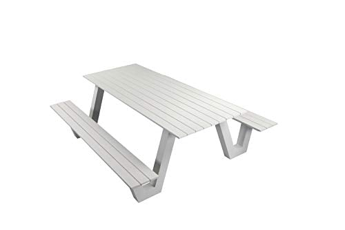 Pangea Home Lukas Picnic Table, White Frame and White Polyresin