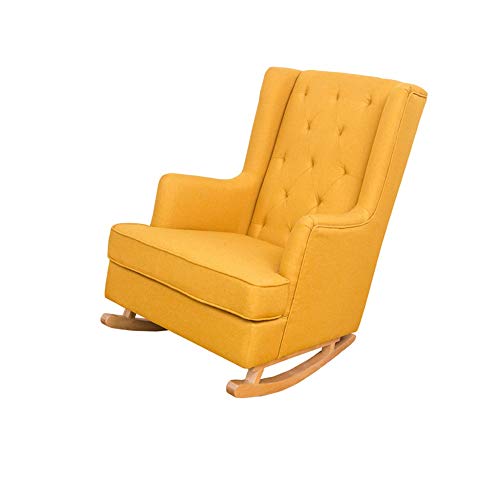 IIPOSAQQ Single Sofa Rocking Chair Smooth Rocking Motion Solid Wood Sponge Cushion High Back Leisure Terrace Recliner