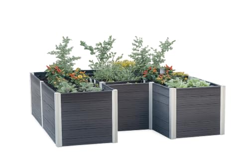 Vita Urbana 6x6 Keyhole Composting Garden Bed – Durable Raised Embossed Vinyl Woodgrain, Easy Assembly, All-Weather Slate Gray for Vegetables, Herbs, Fruits & Flowers, Backyard Patio