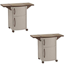 Suncast 2 Pack Outdoor Patio Grill Prep Station Cart with 2 Storage Cabinets, Light Taupe/Mocha