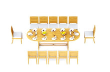 TeakStation 12 Seater Grade-A Teak Wood 13 Pc Dining Set: 118" Double Extension Mas Oval Trestle Leg Table and 12 Atnas Armless Chairs #31AT2700