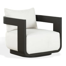 SAFAVIEH Couture Outdoor - Leilani Barrel Back Lounge Chair - Dark Grey & White Removable Cushion - Modern Aluminum Patio Chair for Deck, Porch & Backyard, 16.9" Seat Height (CPT4028A)
