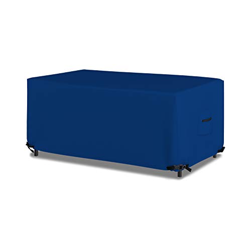 Covers & All Rectangular/Oval Outdoor Table Cover 18 Oz Waterproof - Rectangle Table Cover with 100% Weather Resistant - with Air Pocket and Drawstrap for Snug Fit (128" W x 50" D x 24" H, Blue)