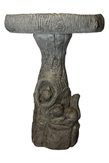 Solid Rock Stoneworks Tiny Fancy Squirrel/Wood Birdbath- Pre Aged- 24" Tall x 17" Dia