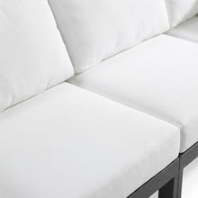 Outdoor Escape White Fabric Outdoor Patio Modular Sofa with Contemporary Style, Cushioned Seating, 150-Inch Width, Weather-Resistant Upholstery