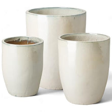 Emissary Home and Garden 22in. L x 28in. H Pearl White Stoneware Round Planters with High-fire Treatment (Set of 3)