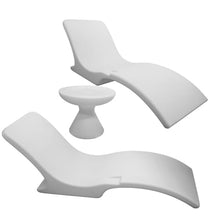 Cool Loungers Pool Chaise Lounge Chairs Set of 2 with Hourglass Side Table and Cup Holder White