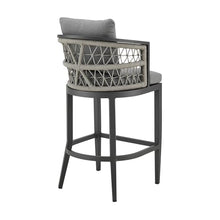 HomeRoots 37" Gray Metal Outdoor Counter Height Bar Chair with Footrest Grey