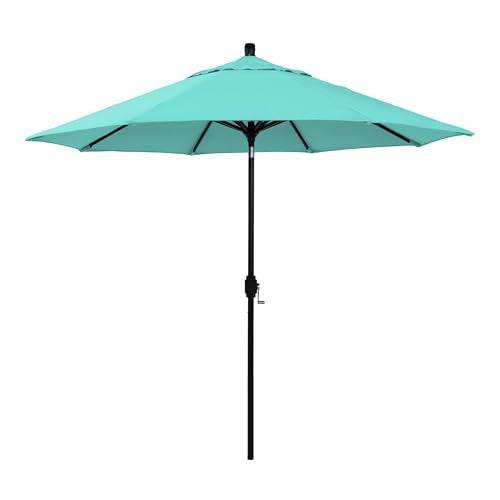 California Umbrella 12-Year-Non-Fading, 9Ft Premium Sunbrella Patio Umbrella, Hand-Crank, Button-Tilt, Black Frame, Aruba Fabric