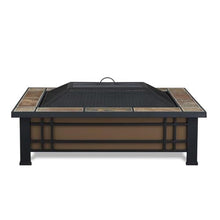Bowery Hill Rectangle Wood Burning Fire Pit, Natural Slate Tile, 13" H x 33.6" W x 43.75" D, Heat Resistant Powder Coated Steel, Includes Spark Screen, Log Poker, Grate, Protective Cover, Outdoor