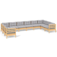 HKQWPBF 10 Piece Patio Lounge Set with Gray Cushions Pinewood