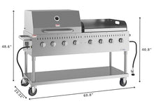 60 in. 8-Burner Commercial Outdoor Propane Gas Grill with 30 in. Roll Dome Cover and 30 in. Griddle in Stainless-Steel, ETL Listed (CGKIT6-D30G30)