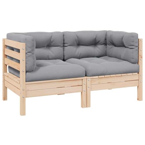 Molumvel 2-Seater Garden Sofa Set, Modular Outdoor Patio Loveseat with Gray Cushions, Solid Pine Wood Frame, 2-Piece Corner Seat Configuration for Backyard, Balcony, and Terrace