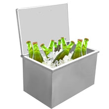 Drop in Ice Chest, 28" L x 18" W x 17" H Outdoor Kitchen/Patio Ice Bar with Hinged Locking Cover & Drain Plug for Wine, Beer, and Beverages