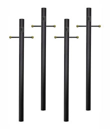 Solus 7-Foot Direct Burial Lamp Post – Outdoor Aluminum Light Pole with Decorative Cross Arm & 120V Outlet – Fits 3" Post Top Fixtures, Made in USA, Black, Bronze, or White, (Black, Set of 4)
