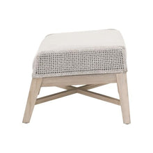 Outdoor Escape White Outdoor Footstool with Solid Teak Base, Intricate Rope Weave, Removable Cushion with Straps for Patio or Deck