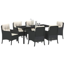 FUDUGEHMIOFWFJJ Modern 7-Piece Outdoor Dining Set with Cushions, Black Poly Rattan Patio Furniture Set for Garden Backyard Terrace, All-Weather Table and 6 Chairs for Entertaining