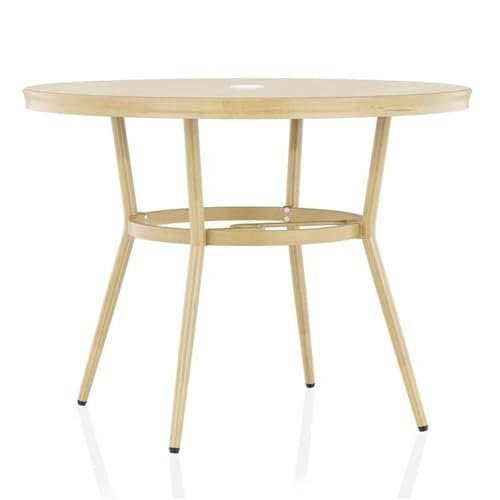 Furniture of America Devey 40" W Aluminum Round Patio Bistro Table Natural Tone