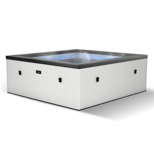Wave Garda Eco-Foam Hot Tub | Square Energy-Efficient Outdoor Spa with 90 Bubble Jets, Built-in Heater, WiFi App Control and Insulated Cover | Pebble White | 6 Person | Standard