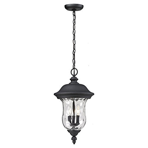 Z-Lite 533CHB-BK Armstrong Outdoor Chain Light, Aluminum Frame, Black Finish and Clear Water Glass Shade of Glass Material