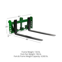 Titan Attachments Economy Series Global Euro Pallet Fork Frame with 48" Fork Blades Fits John Deere Tractors, Rated 4,000 LB, Accepts Class 2 Pallet Fork Blades and Conus 1 Hay Bales Spears