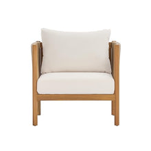 Merax Outdoor Loveseat & Coffee Table Set with Acacia Wood Frame in Teak Look, Beige Rope Panels & Cream Water-Repellent Cushions for Patio & Garden