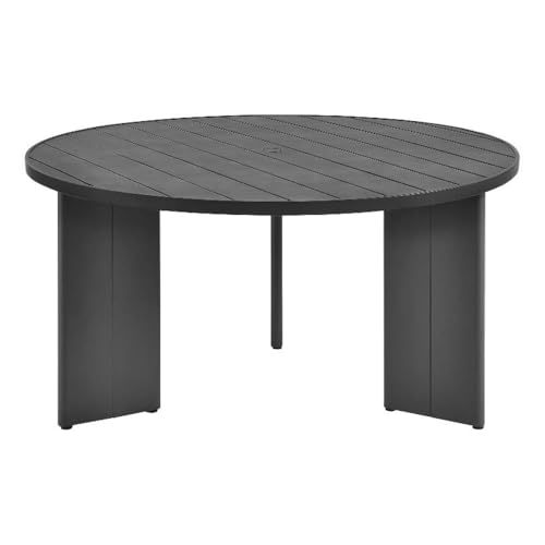 Modway Tahoe Outdoor Patio Powder-Coated Aluminum Round Dining Table in Gray - 59 Inch Patio Table with Umbrella Hole and Cover - 4 Person Dining Table - Slatted Patio Furniture Table