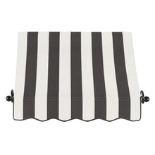 Awntech 3' Charleston (40.5"-24"-36") Sloped Fixed Awning with Scrolled Iron Arms, Black/White Stripe