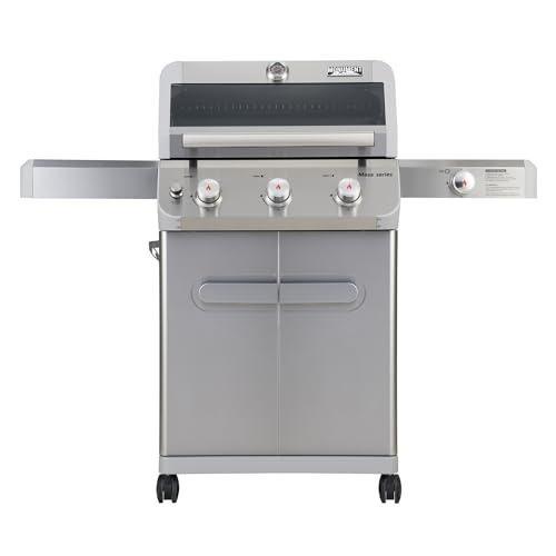 Monument Grills Mesa Series, 3+1 Outdoor Barbecue Stainless Steel Propane Gas Grill, 3 Burners & 1 Side Burner 48,000 BTU Patio Garden Grill with Knob Controls, Mesa305