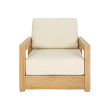 Outdoor Escape Teak Wood Armchair with Cushioned Seat, Stylish Indoor-Outdoor Lounge Chair for Patio, Garden, Contemporary Design