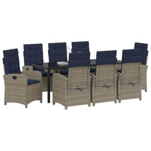 LKJVFCPW 9-Piece Poly Rattan Garden Dining Set, Outdoor Patio Furniture with Adjustable Backrest Chairs and Glass Table, Grey