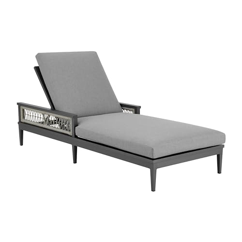 Benzara 83 Inch Outdoor Adjustable Chaise Lounger Aluminum Gray Woven Rope Grey