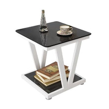 ZHONGCHENGWU Side Table, Square Tempered Glass Top Coffee Table with Metal Frame & Storage for Outdoor Backyard Balcony Pool Sofa Side Table