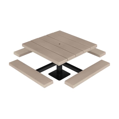BarcoBoard 48 in. Square Pedestal Picnic Table, Surface Mount, Tan