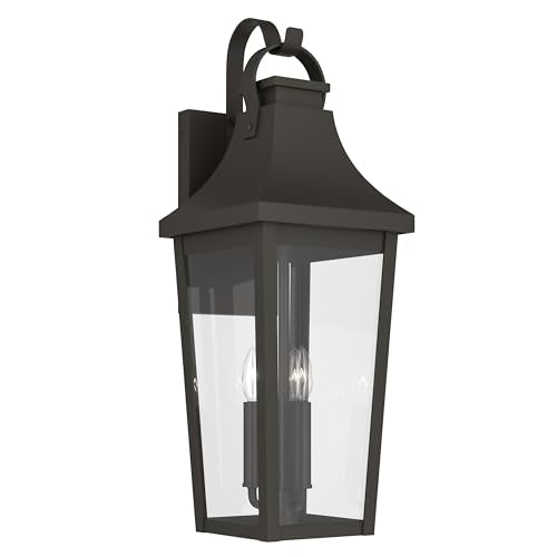 Kichler 30 Inch Cleary 3 Light Outdoor Modern Traditional Wall Light, with Clear Glass in Olde Bronze, Waterproof Aluminum, (30" H x 10.5" W), 59196OZ
