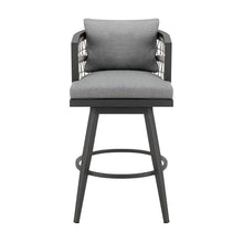 HomeRoots 37" Gray Metal Swivel Outdoor Counter Height Bar Chair with Footrest Grey