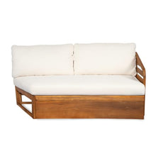 Homyee Durable Acacia Wood Outdoor V Shaped Sectional Sofa Set w/Water Repellent Cushions for Garden, Solid Wood Patio Corner Couch w/Slatted Design for Porch, Deck, Balcony (Teak)