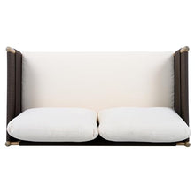 Outdoor Acacia Wood Loveseat with Handwoven Diamond Rope Weave and Cushions, Light Teak Finish Patio Sofa with Black Rope Panels and Cream Fabric for Garden, Balcony, Terrace and Outdoor Lounge