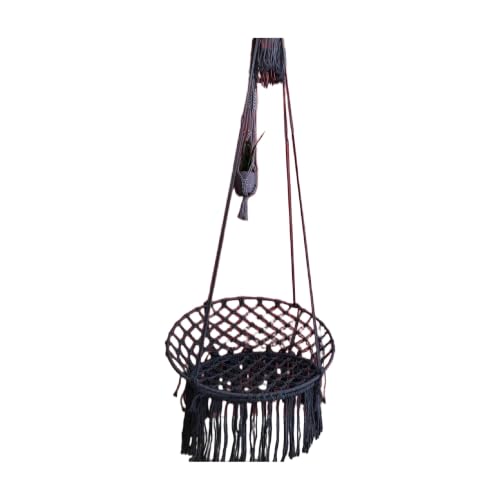 Macrame Hammock Swing Chair, Gray, One Size, Cotton Rope, 23.6 x 31.5 in Seat/Back, 220.5 lb Capacity, Scandinavian Style, Includes Steel Anchor for Concrete Ceilings