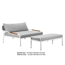 Benzara Shia 2 Piece Outdoor Daybed Set, Classic White Aluminum Frames, Ottoman
