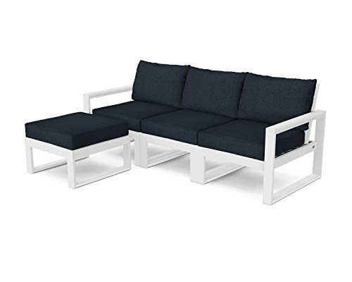 POLYWOOD® Edge 4-Piece Modular Deep Seating Set with Ottoman in White/Marine Indigo