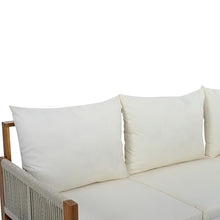 Merax Outdoor Daybed, 3 Seat Patio Sofa Bed with Waterproof Cushions, Pull-Out Mechanism & Rope-Woven Armrests, for Garden, Balcony, Poolside, Beige