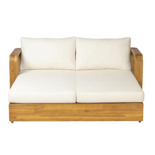 Merax Outdoor Daybed Patio Sofa Bed, Acacia Wood 2-Seater Patio Sofa with Thick Cushions, Teak Finish Outdoor Loveseat Daybed with Detachable Pillows for Poolside, Backyard, Porch & Sunroom