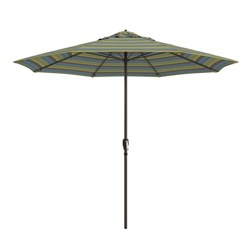 California Umbrella 12-Year Protection 9-Ft Outdoor Patio Umbrella, Sunbrella Fade-Resistant Fabric, Auto-Tilt, Heavy Duty Aluminum Frame, 8 Reinforced Ribs for Pool or Deck, Bronze Pole, Astoria Lagoon