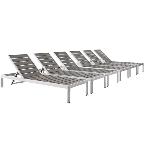 Pemberly Row Aluminum Patio Chaise Lounge Chair Set of 6 Grey
