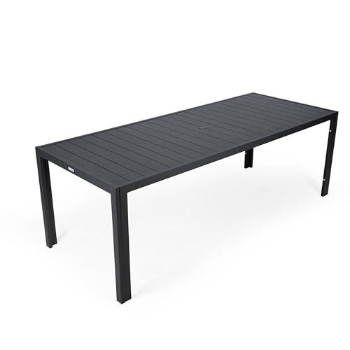 LeisureMod Chelsea Mid-Century Modern 63" and 87" Rectangular Outdoor Dining Table in Black Aluminum for Patio and Backyard Garden (87 Inch)