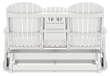 Signature Design by Ashley Hyland Wave Outdoor Glider Loveseat with Drop Down Table and Cup Holders White