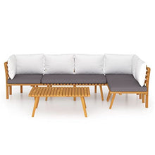 5 Piece Outdoor Patio Furniture Set with Thick Cushions, Solid Acacia Wood Garden Lounge Set for Backyard, Poolside, Includes Sofa, Bench & Table, Weather-Resistant